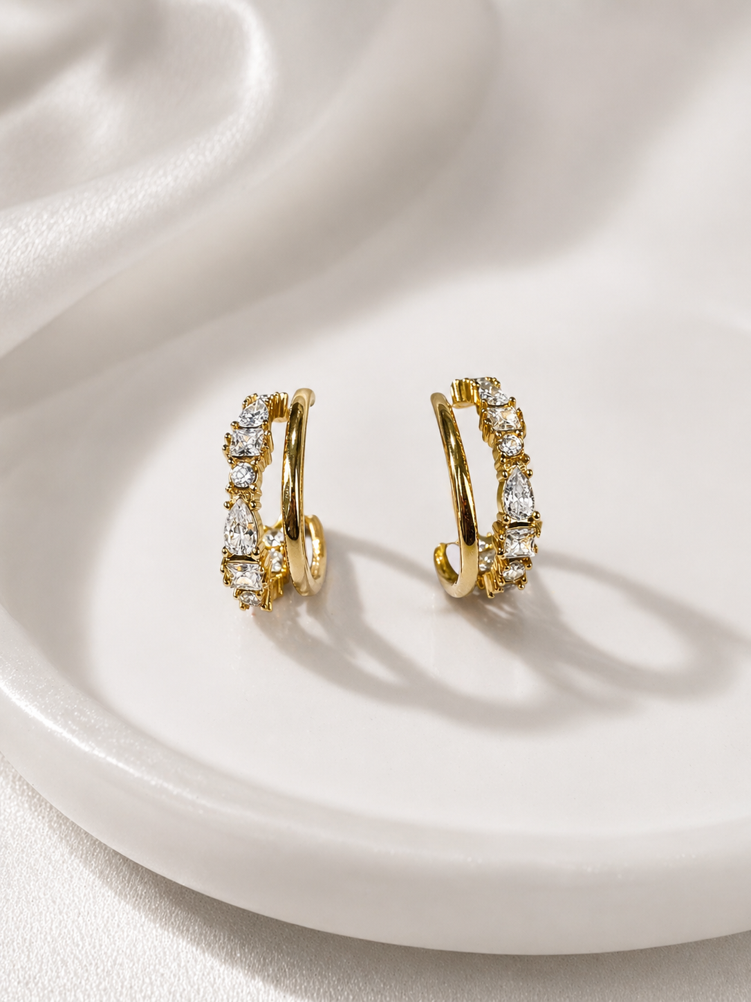 Duet Crystal Crossover Hoop Earrings