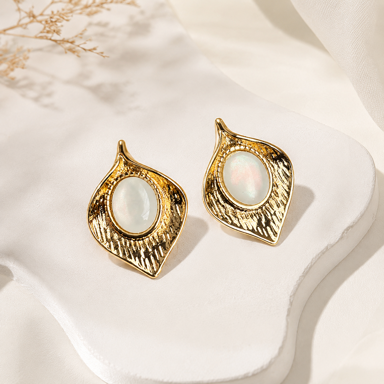 Celestial Opal Leaf Studs
