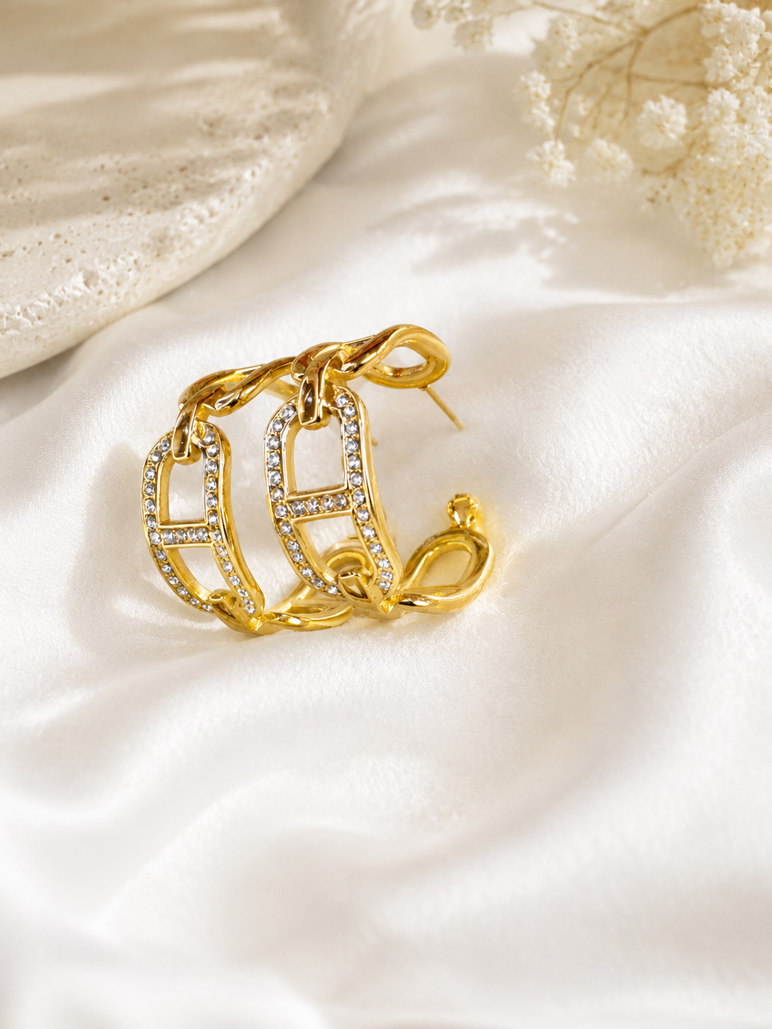 Equestrian Link Pavé Drop Earrings | 18k Gold Plated | Anti Tarnish