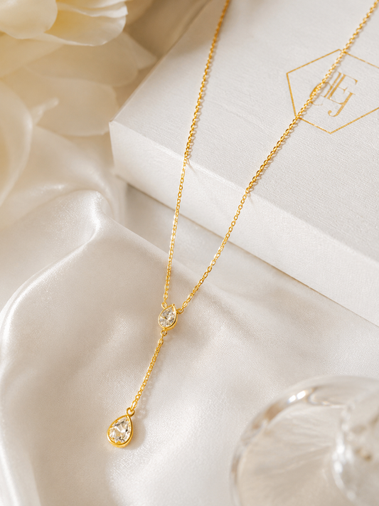 Ethereal Pear Drop Lariat Necklace