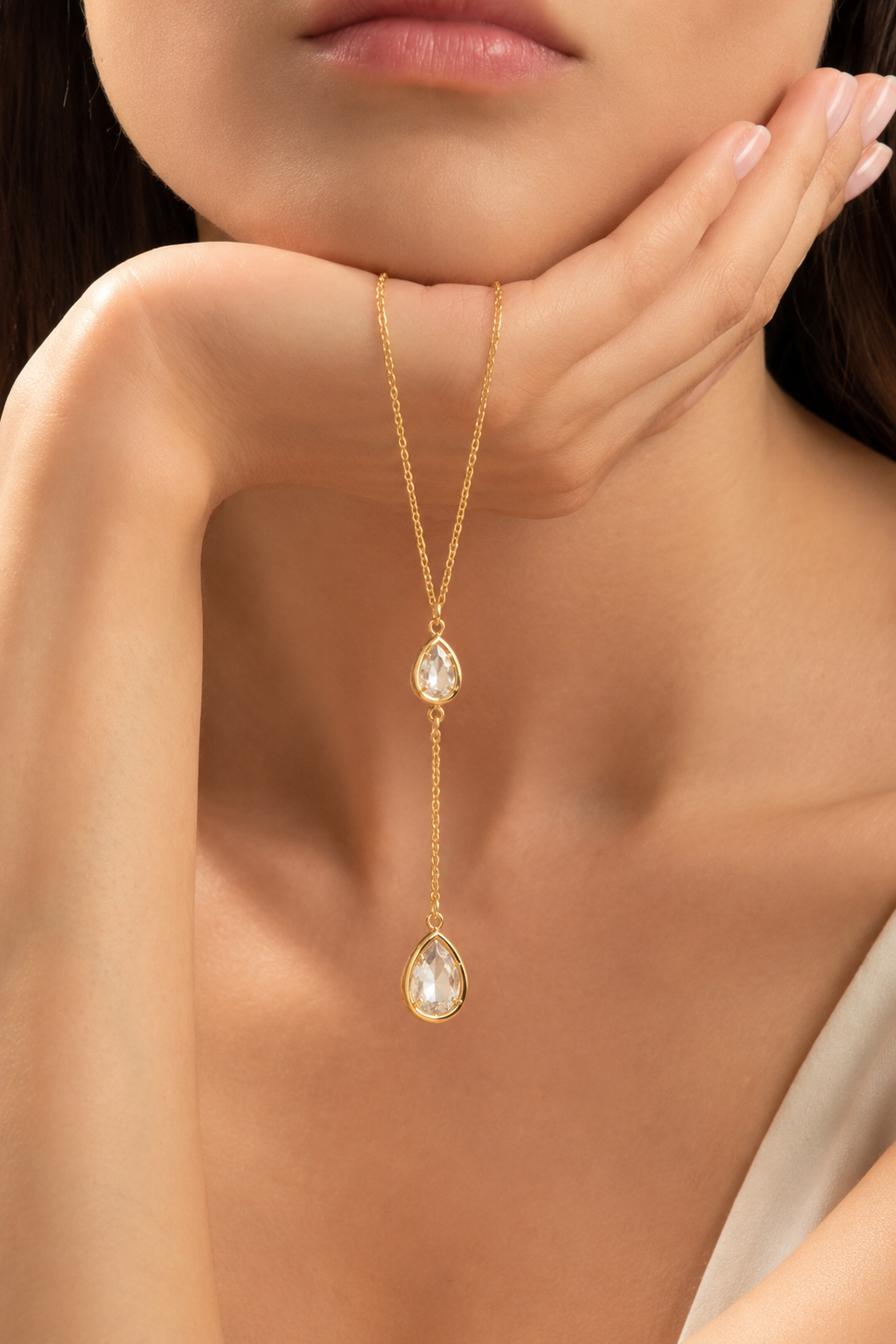 Ethereal Pear Drop Lariat Necklace