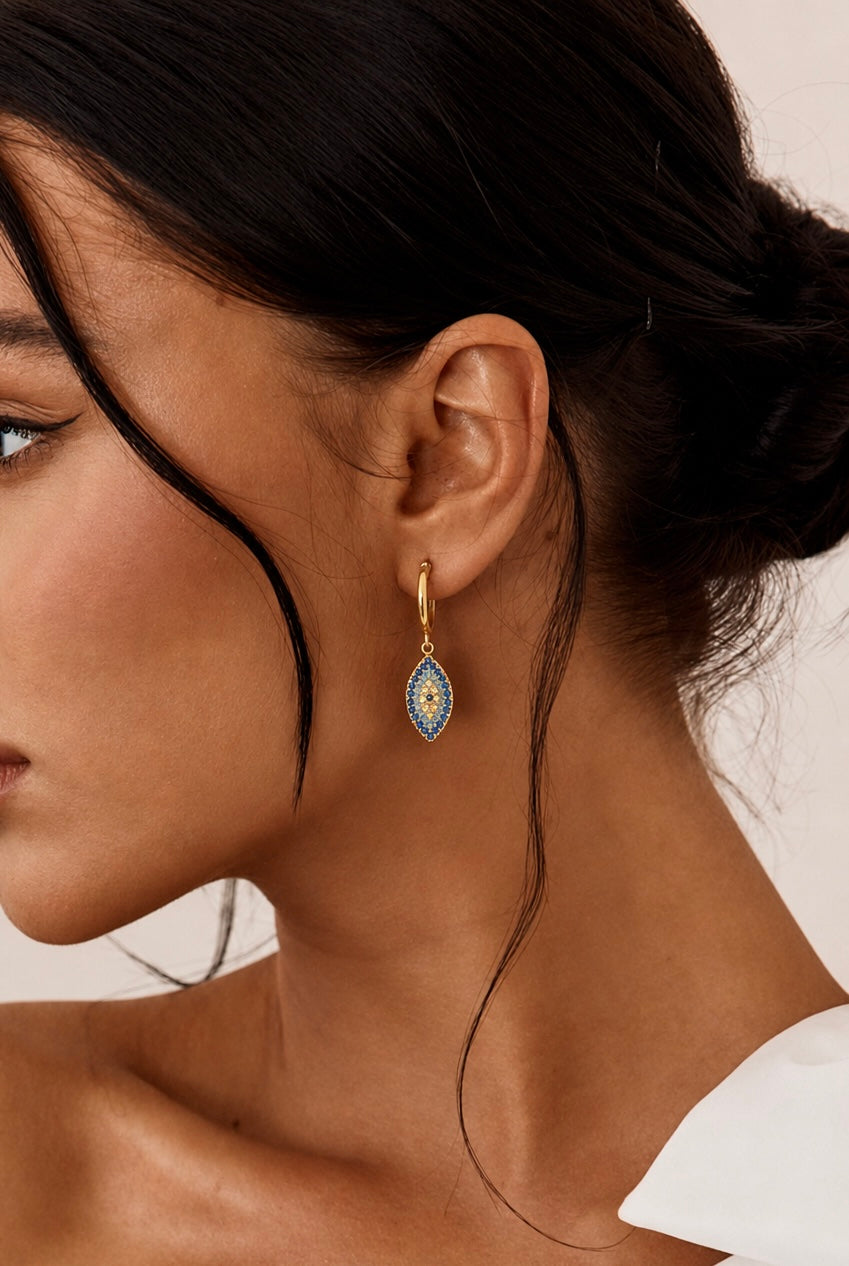 Pavé Evil Eye Drop Hoop Earrings | 18K Gold-Plated Symbolic Jewelry