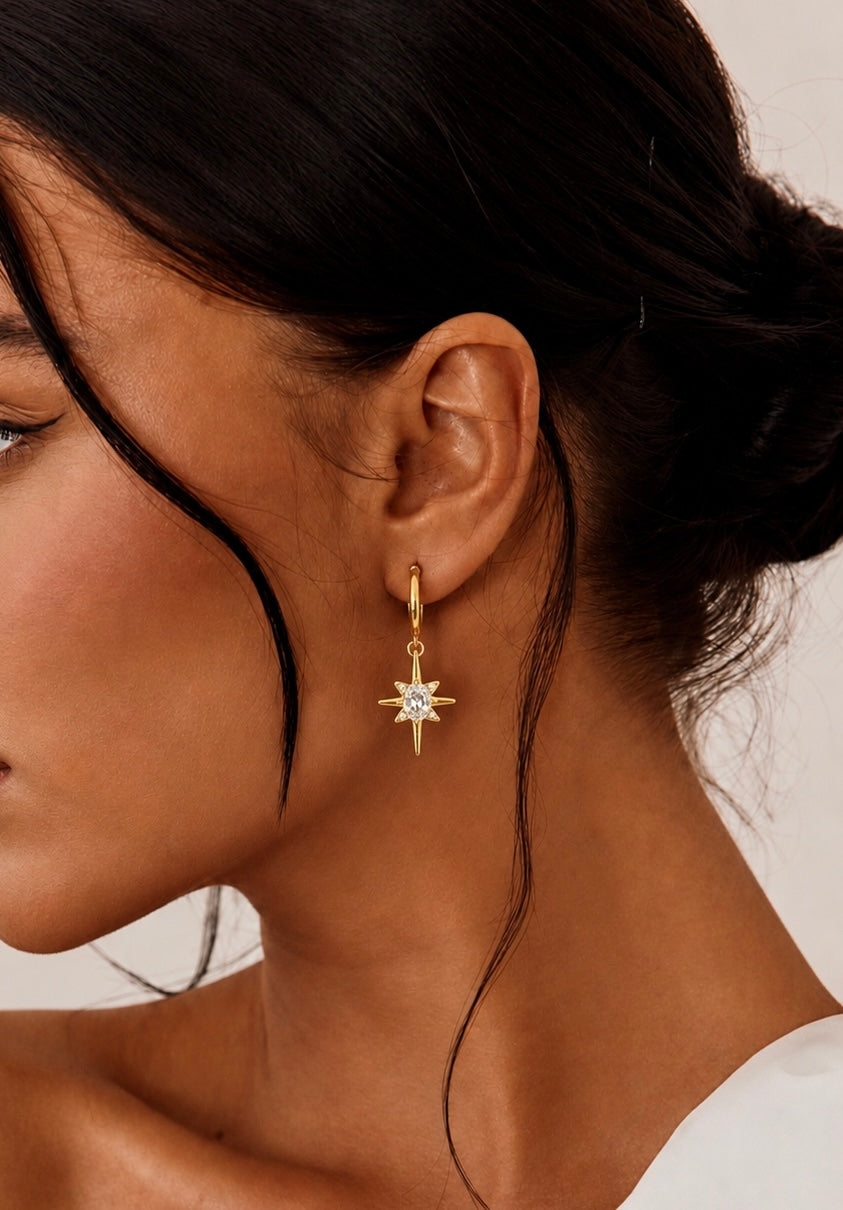Star Drop Hoop Earrings | 18K Gold-Plated Celestial Jewelry