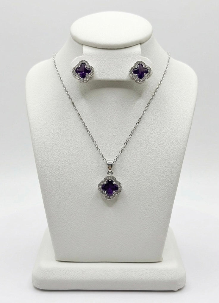 Amethyst Clover Jewelry Set | Elegant Floral Coordination