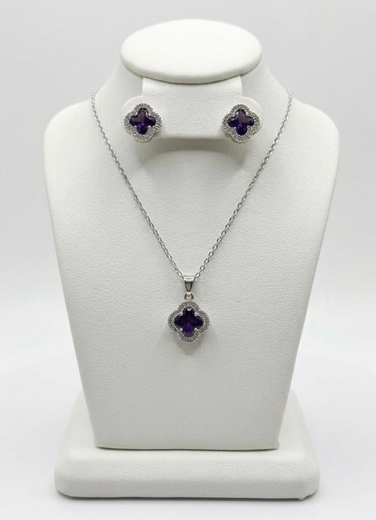 Amethyst Clover Jewelry Set | Elegant Floral Coordination