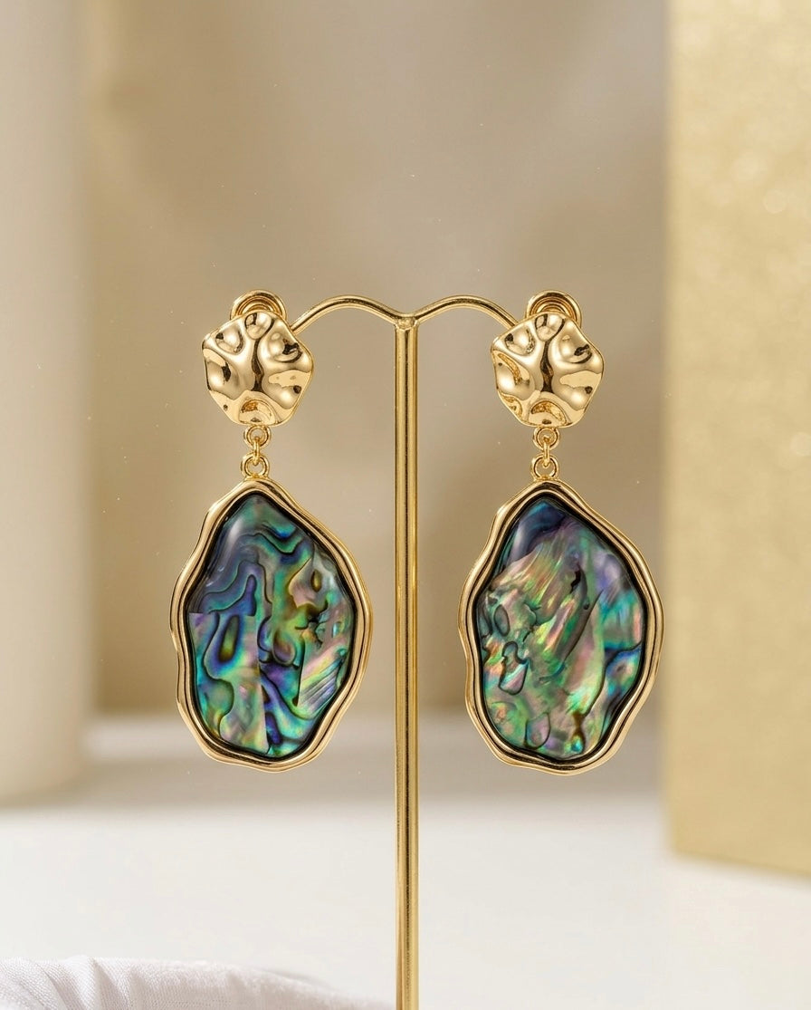 Iridescent Abalone Shell | 18k Gold Plated Statement Earrings