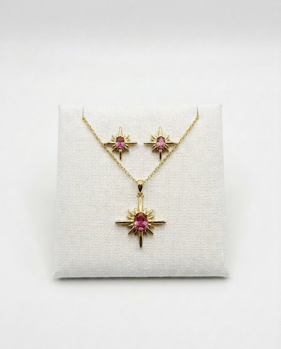 North Star Pink Gemstone Jewelry Set | Radiant & Symbolic Elegance