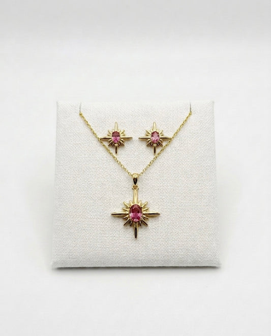 North Star Pink Gemstone Jewelry Set | Radiant & Symbolic Elegance