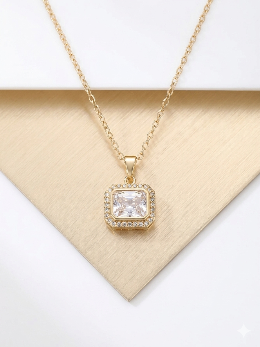 Radiant Cushion-Cut Halo Pendant Necklace | Timeless Sophistication
