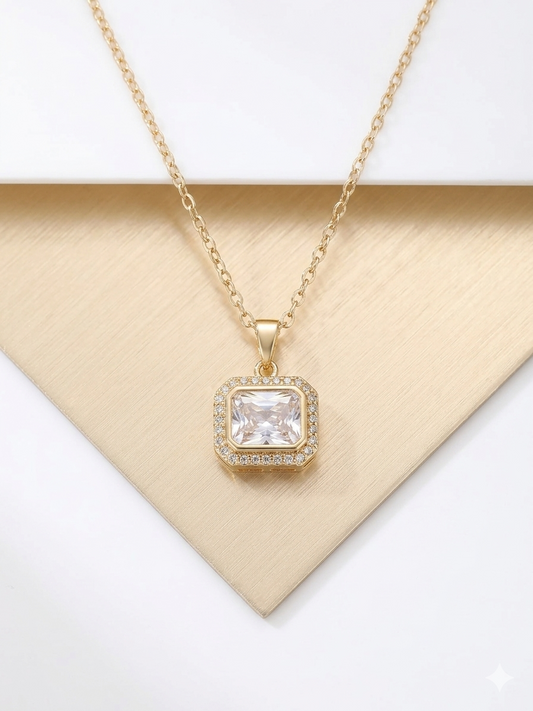Radiant Cushion-Cut Halo Pendant Necklace | Timeless Sophistication