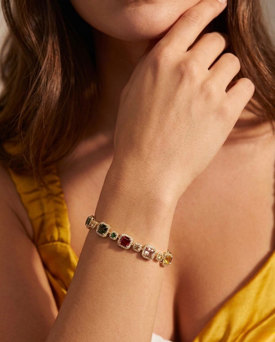 Prism Square-Halo Tennis Bracelet