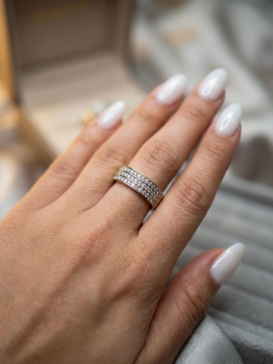 Triple Row Pavé Band Ring | 18K Gold-Plated Stainless Steel