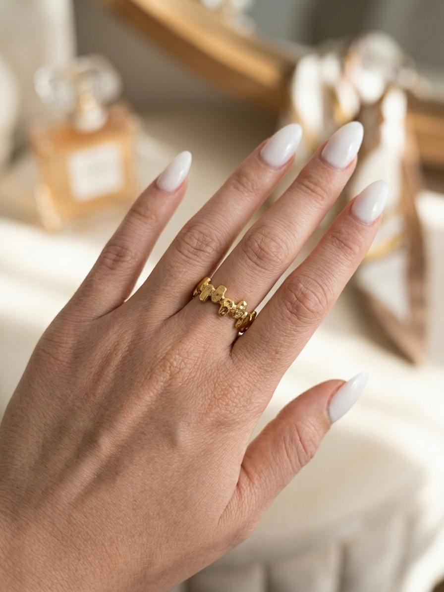 Artisan Sculpted Gold Band – Minimalist Stackable Ring