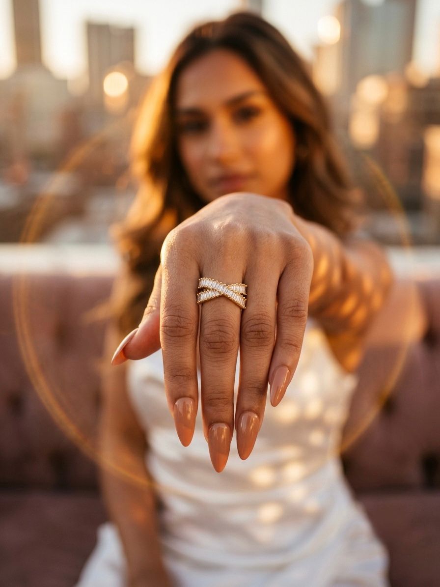 Baguette Stone Crossover Ring | 18K Gold-Plated Stainless Steel