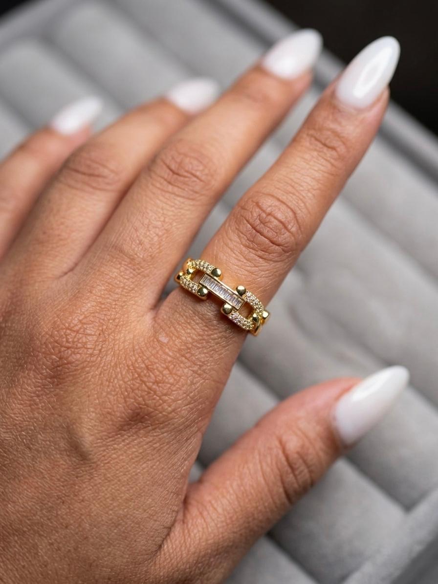 The Heirloom Link Band | 18K Gold-Plated Baguette & Pavé Statement Ring