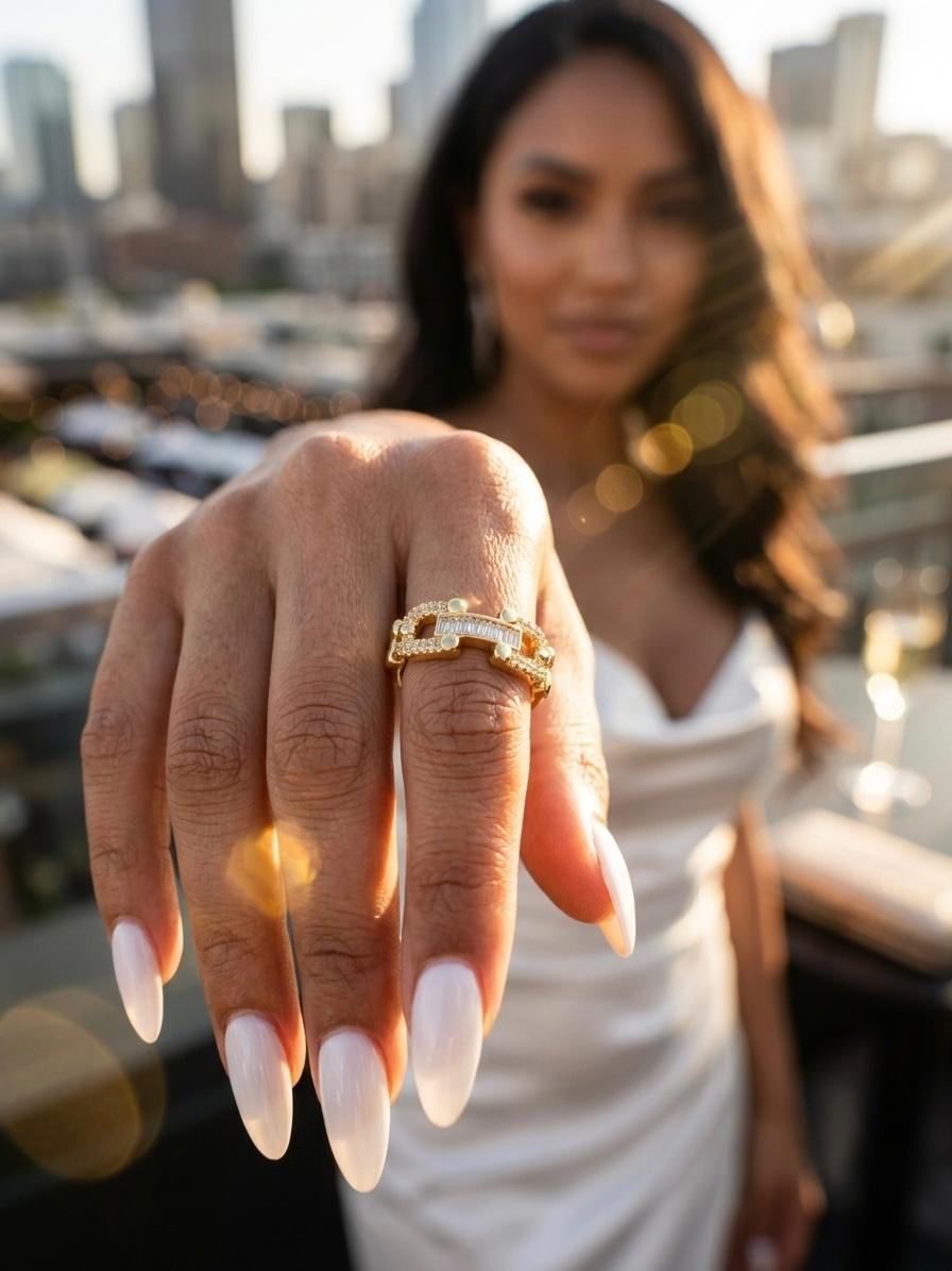 The Heirloom Link Band | 18K Gold-Plated Baguette & Pavé Statement Ring