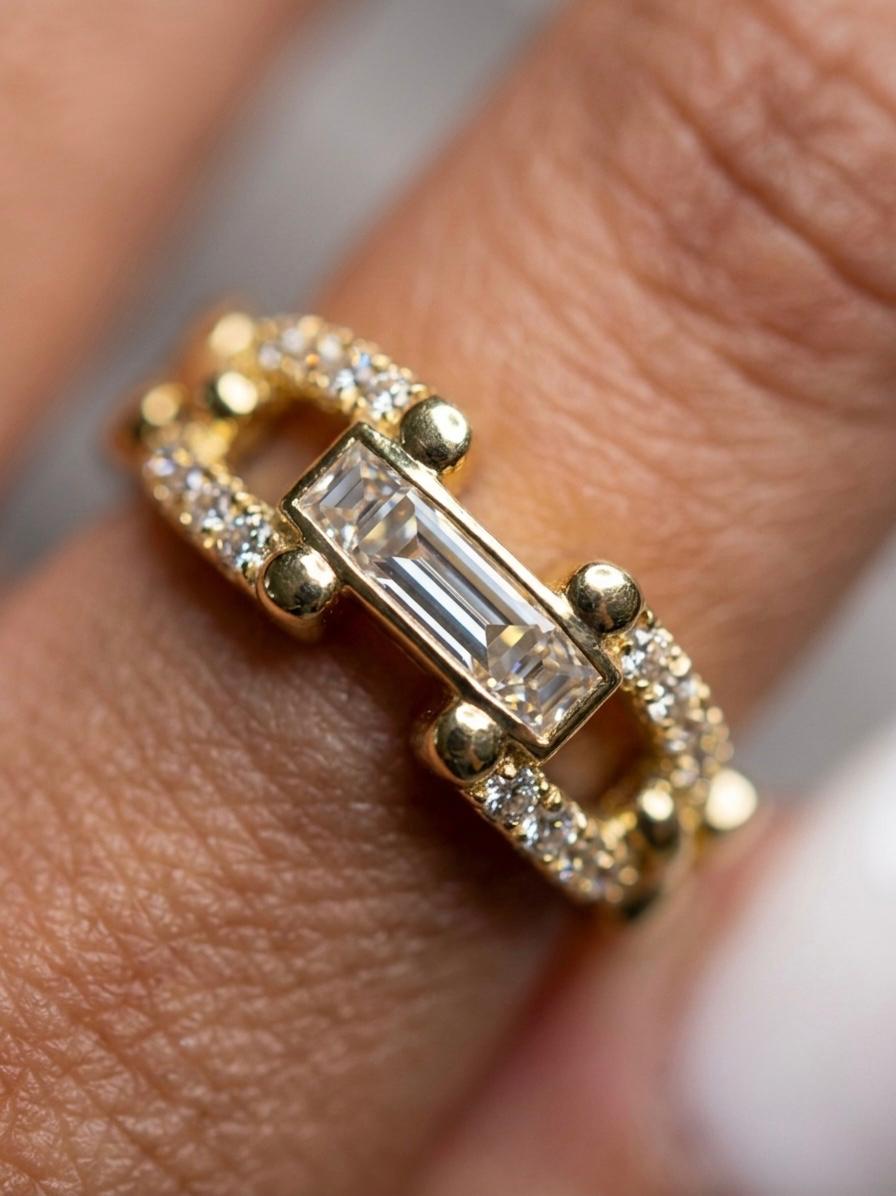 The Heirloom Link Band | 18K Gold-Plated Baguette & Pavé Statement Ring