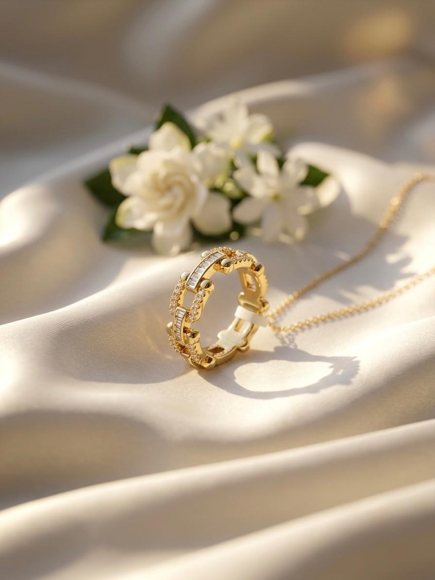 The Heirloom Link Band | 18K Gold-Plated Baguette & Pavé Statement Ring