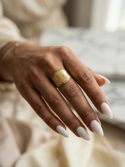 The Stria Band | Textured 18K Gold-Plated Stainless Steel Statement Ring