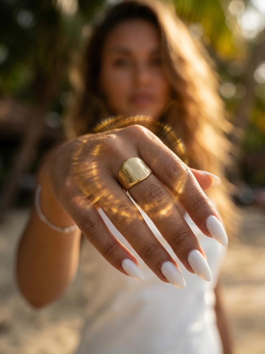 The Stria Band | Textured 18K Gold-Plated Stainless Steel Statement Ring
