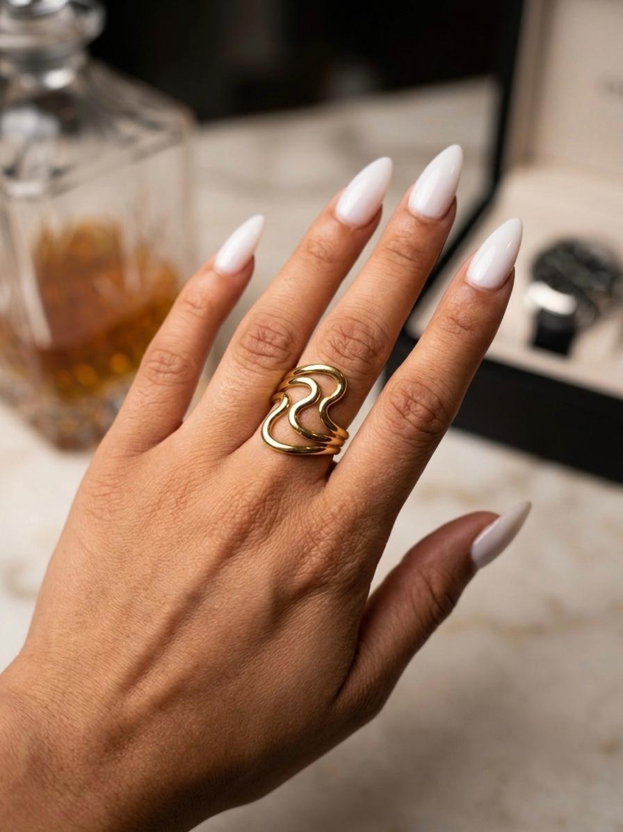 The Ethereal Wave Band | 18K Gold-Plated Sculpted Statement Ring
