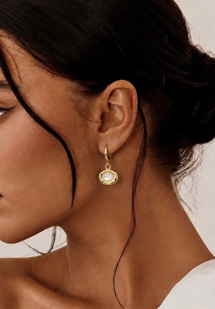 Lustrous Organic Stone Drop Earrings | 18K Gold-Plated Minimalist Jewelry