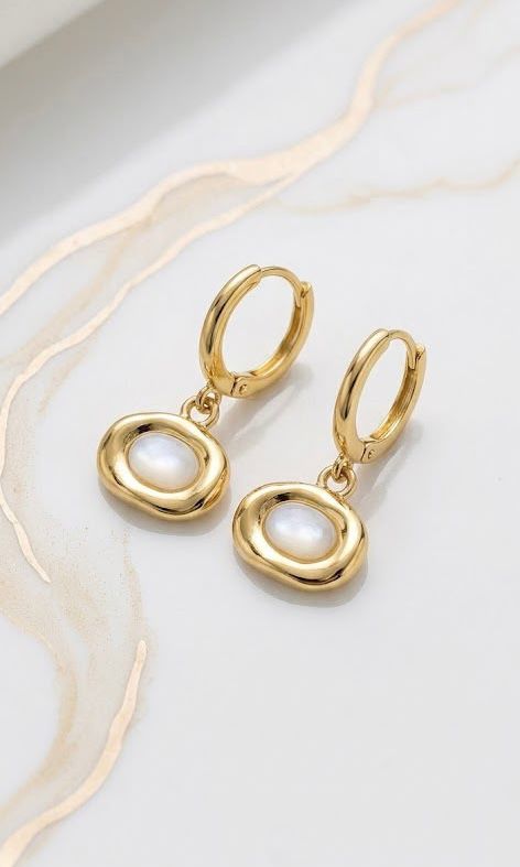 Lustrous Organic Stone Drop Earrings | 18K Gold-Plated Minimalist Jewelry