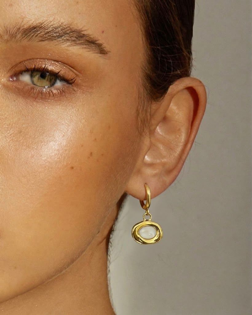 Lustrous Organic Stone Drop Earrings | 18K Gold-Plated Minimalist Jewelry