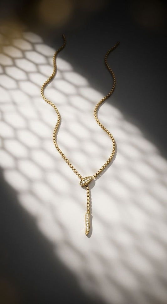 Modern Lariat Drop Necklace | 18K Gold-Plated Y-Chain with Pavé Accents
