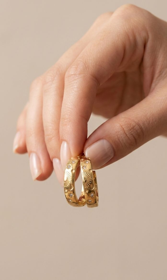 Celestial Sunburst Pavé Hoop Earrings | 18K Gold-Plated Luxury Jewelry