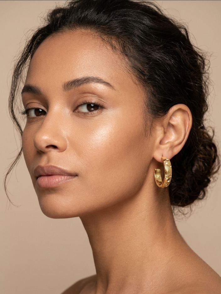 Celestial Sunburst Pavé Hoop Earrings | 18K Gold-Plated Luxury Jewelry