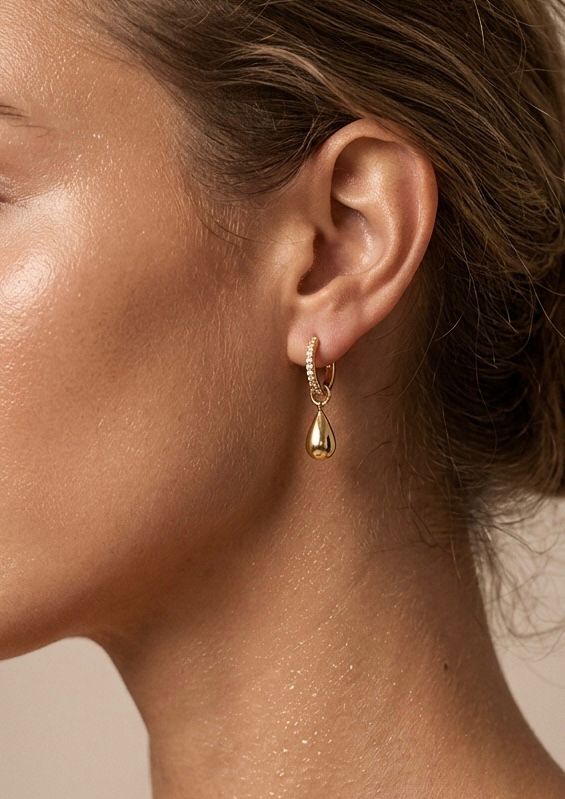 Pavé Huggie Teardrop Earrings | 18K Gold-Plated Luxury Jewelry