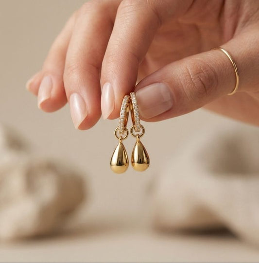 Pavé Huggie Teardrop Earrings | 18K Gold-Plated Luxury Jewelry