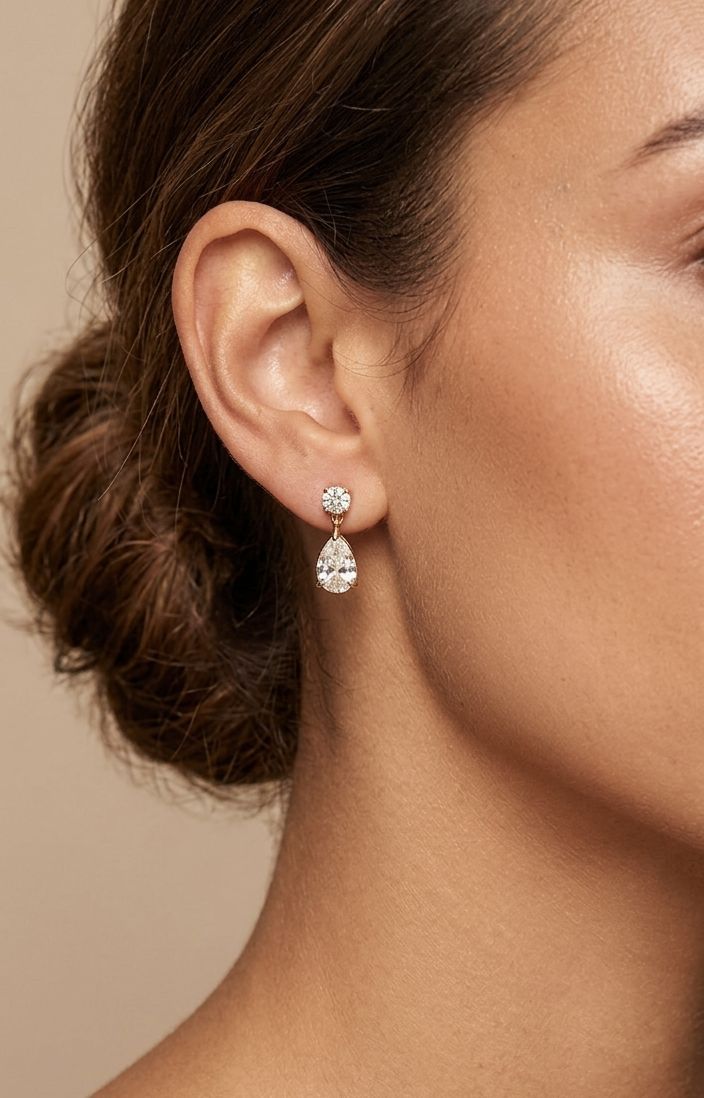 Solitaire Teardrop Drop Earrings | 18K Gold-Plated Classic Luxury Jewelry