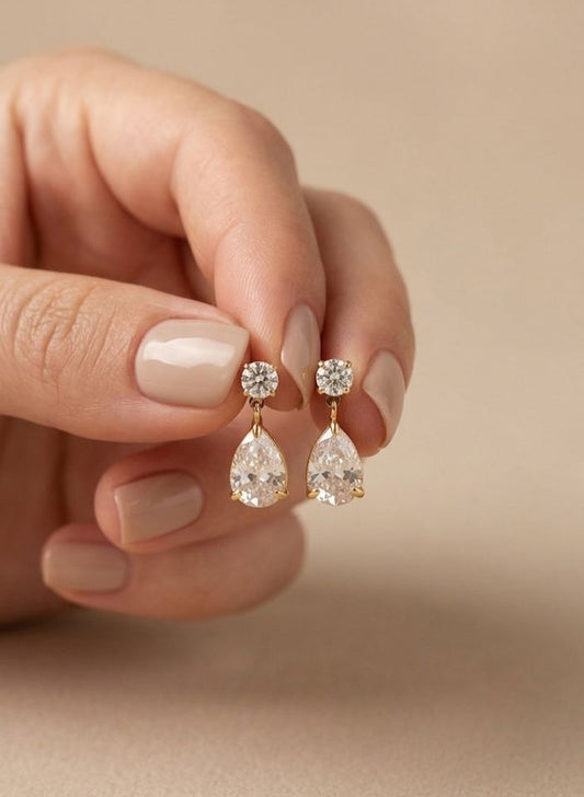 Solitaire Teardrop Drop Earrings | 18K Gold-Plated Classic Luxury Jewelry