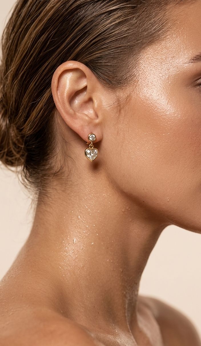 Heart & Solitaire Drop Earrings | 18K Gold-Plated Romantic Jewelry