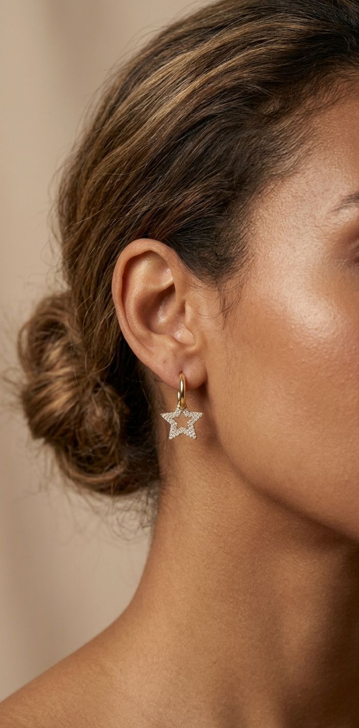 Pavé Star Drop Hoop Earrings | 18K Gold-Plated Celestial Jewelry