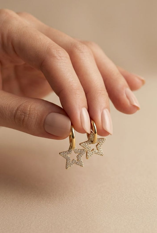 Pavé Star Drop Hoop Earrings | 18K Gold-Plated Celestial Jewelry