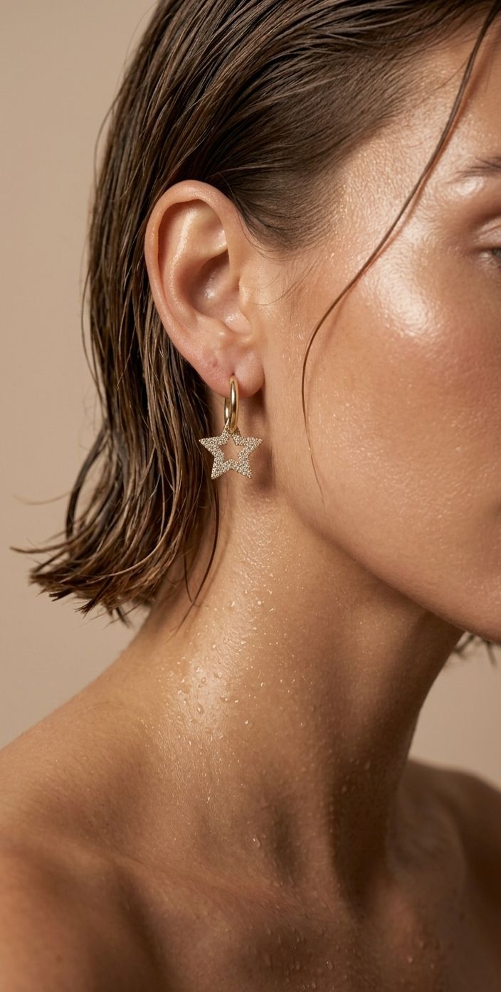 Pavé Star Drop Hoop Earrings | 18K Gold-Plated Celestial Jewelry