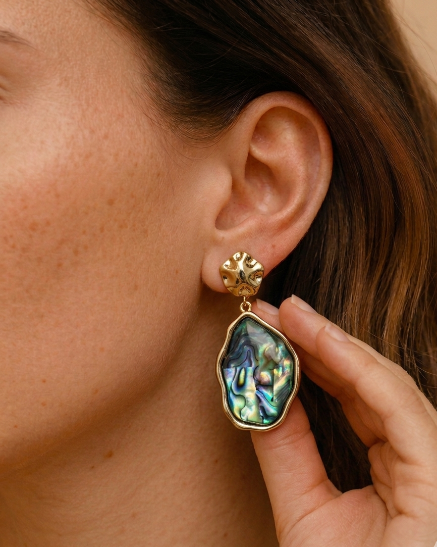 Iridescent Abalone Shell | 18k Gold Plated Statement Earrings